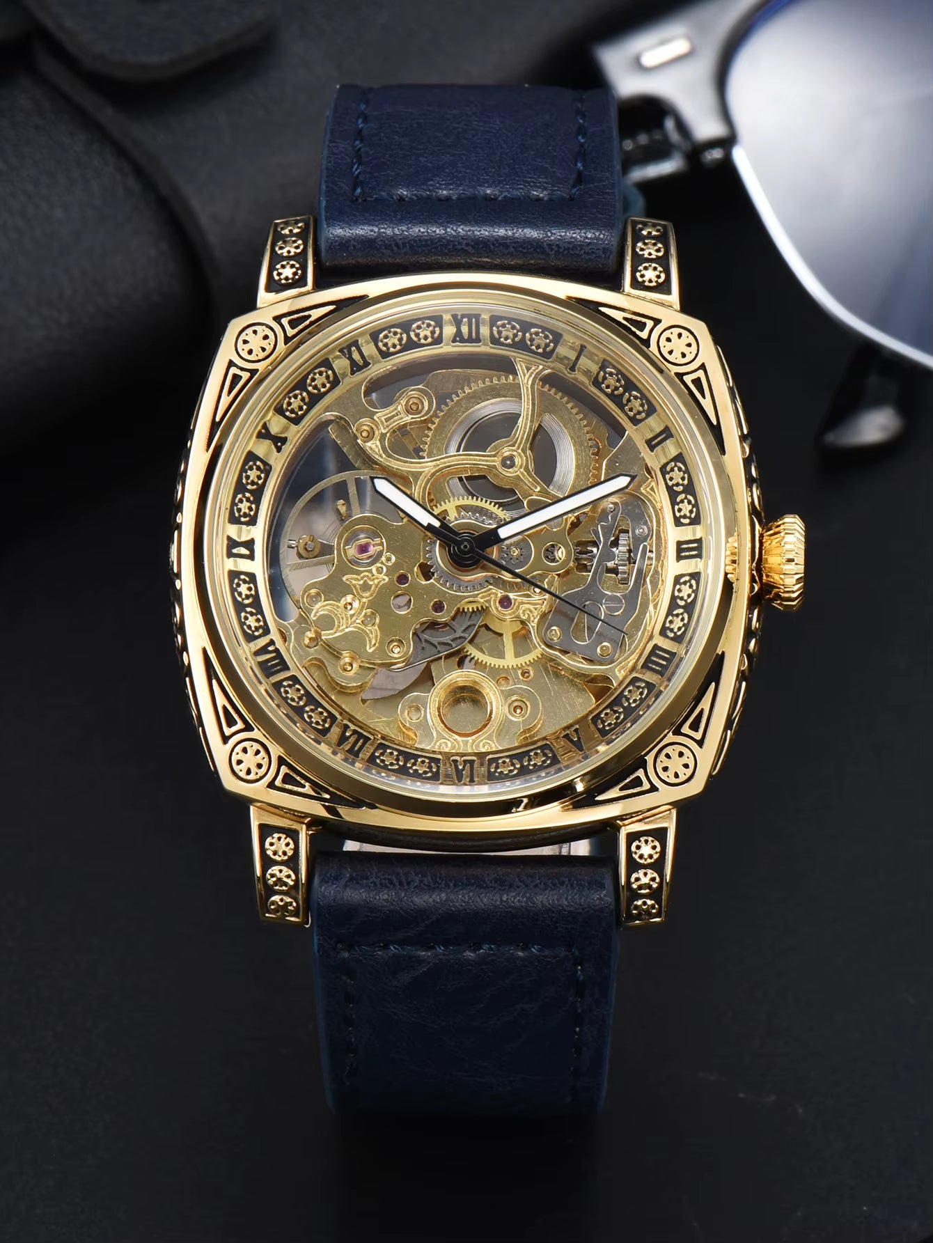 Automatic Watch Retro Style Wholesale Mechanical Wristwatches Skeleton Carve Waterproof Leather No Logo Mens Watch