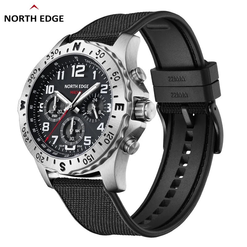 2024 MACH 2 Men'S Watches Solar Power 316 Stainless Steel Case Quartz Watch for Men Pilot Waterproof 50M Stopwatch