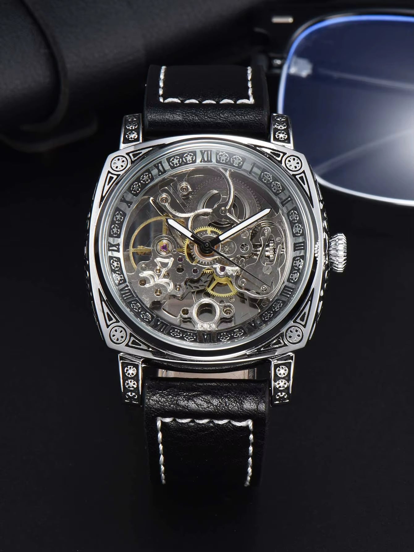 Automatic Watch Retro Style Wholesale Mechanical Wristwatches Skeleton Carve Waterproof Leather No Logo Mens Watch
