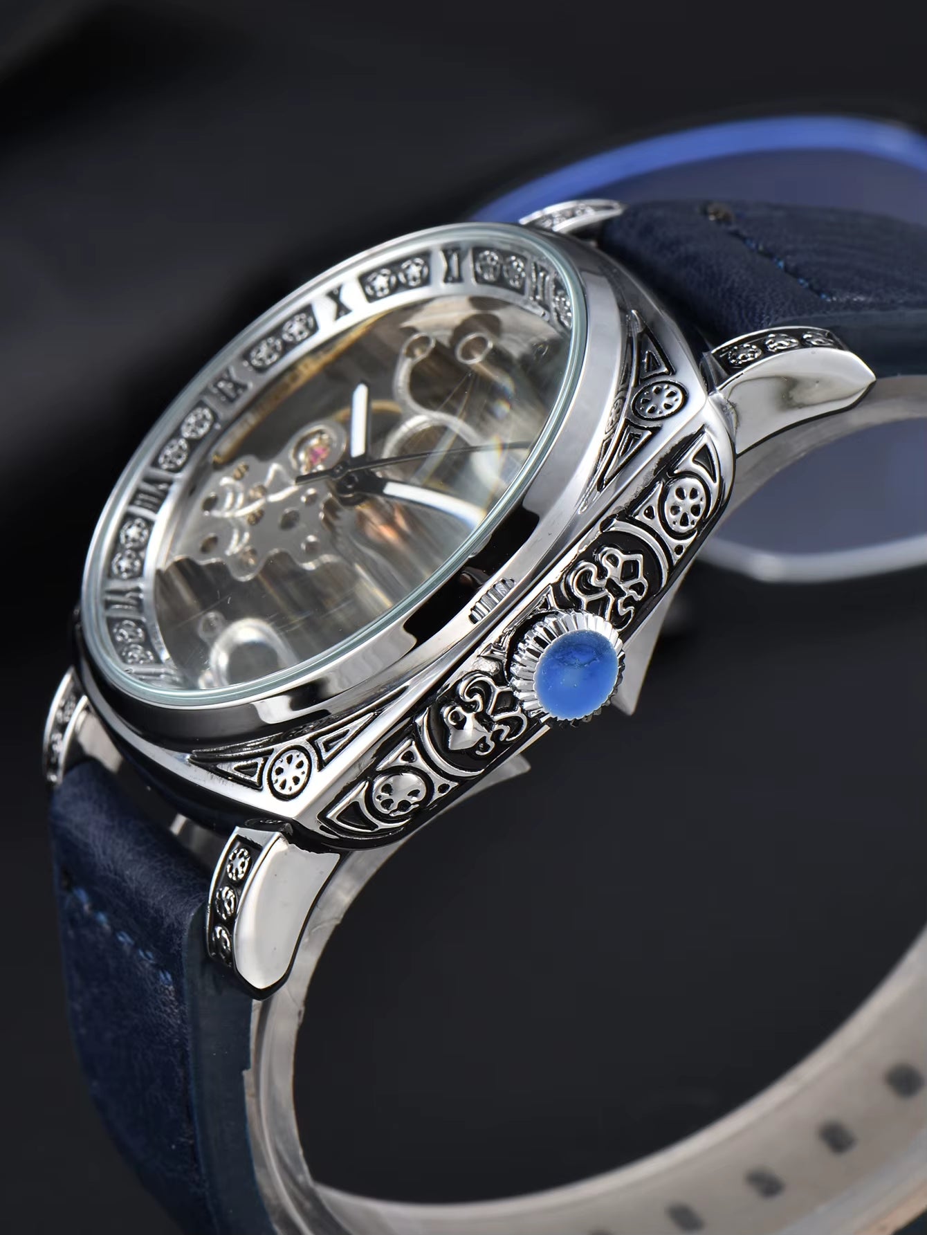 Automatic Watch Retro Style Wholesale Mechanical Wristwatches Skeleton Carve Waterproof Leather No Logo Mens Watch