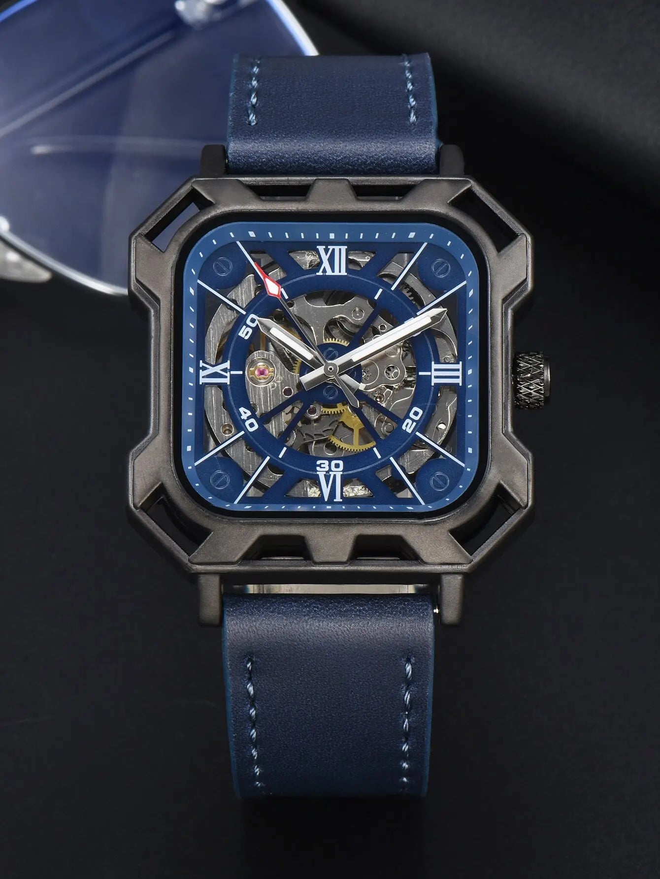 Automatic Watch Business Cool Wholesale Mechanical Wristwatches Hollow No Logo Black Leather Mens Watch Men Gift ﻿