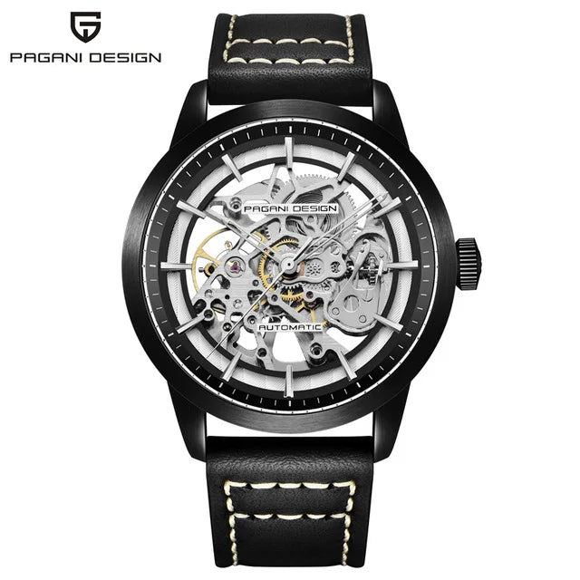 Men Hollow Fashion Leather Automatic Mechanical Skeleton Waterproof Business Watch Men'S Watch Relogio Masculino