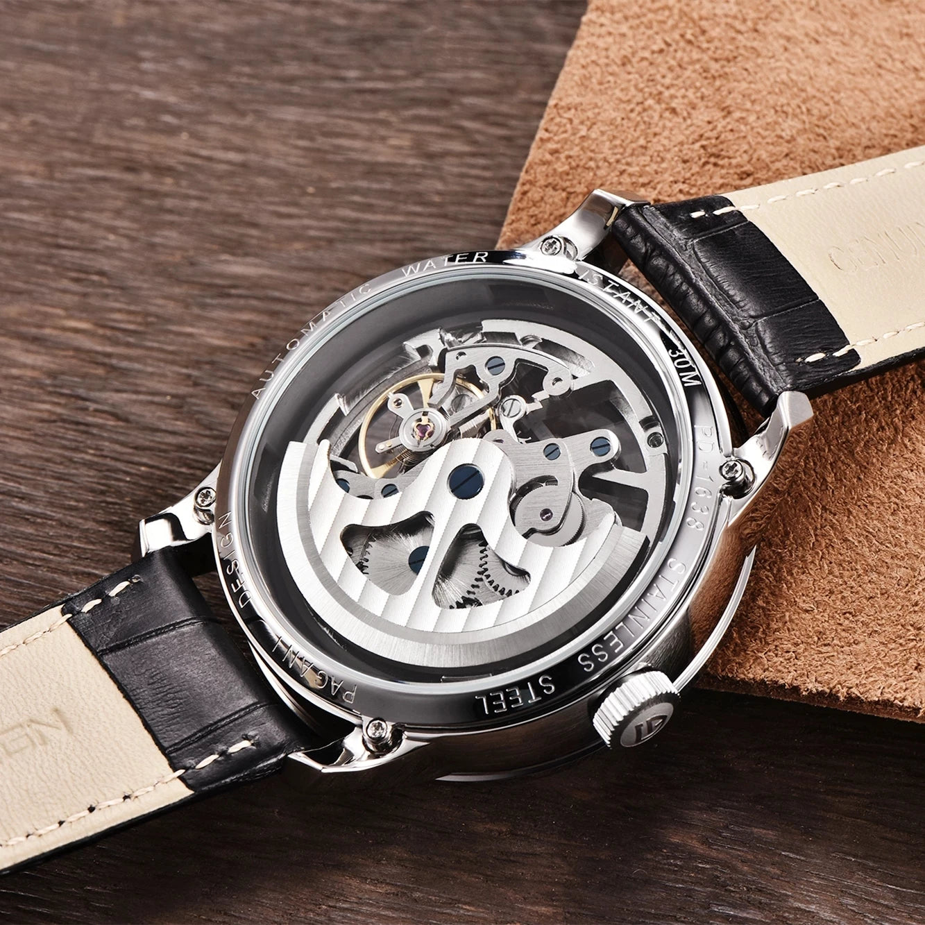 Men Hollow Fashion Leather Automatic Mechanical Skeleton Waterproof Business Watch Men'S Watch Relogio Masculino