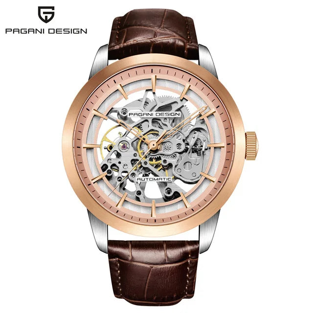 Men Hollow Fashion Leather Automatic Mechanical Skeleton Waterproof Business Watch Men'S Watch Relogio Masculino