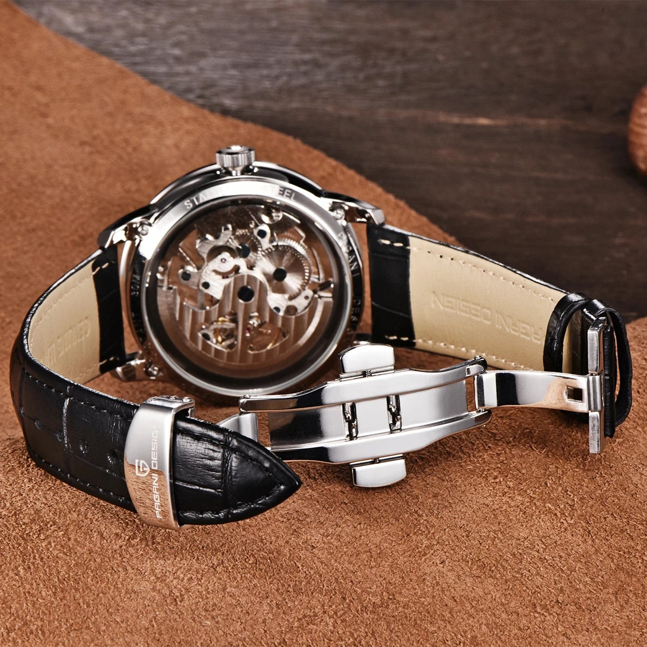 Men Hollow Fashion Leather Automatic Mechanical Skeleton Waterproof Business Watch Men'S Watch Relogio Masculino