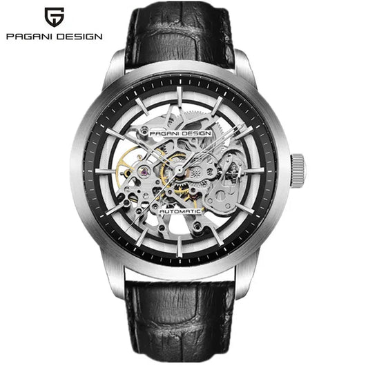 Men Hollow Fashion Leather Automatic Mechanical Skeleton Waterproof Business Watch Men'S Watch Relogio Masculino