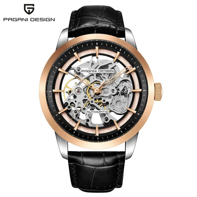 Men Hollow Fashion Leather Automatic Mechanical Skeleton Waterproof Business Watch Men'S Watch Relogio Masculino