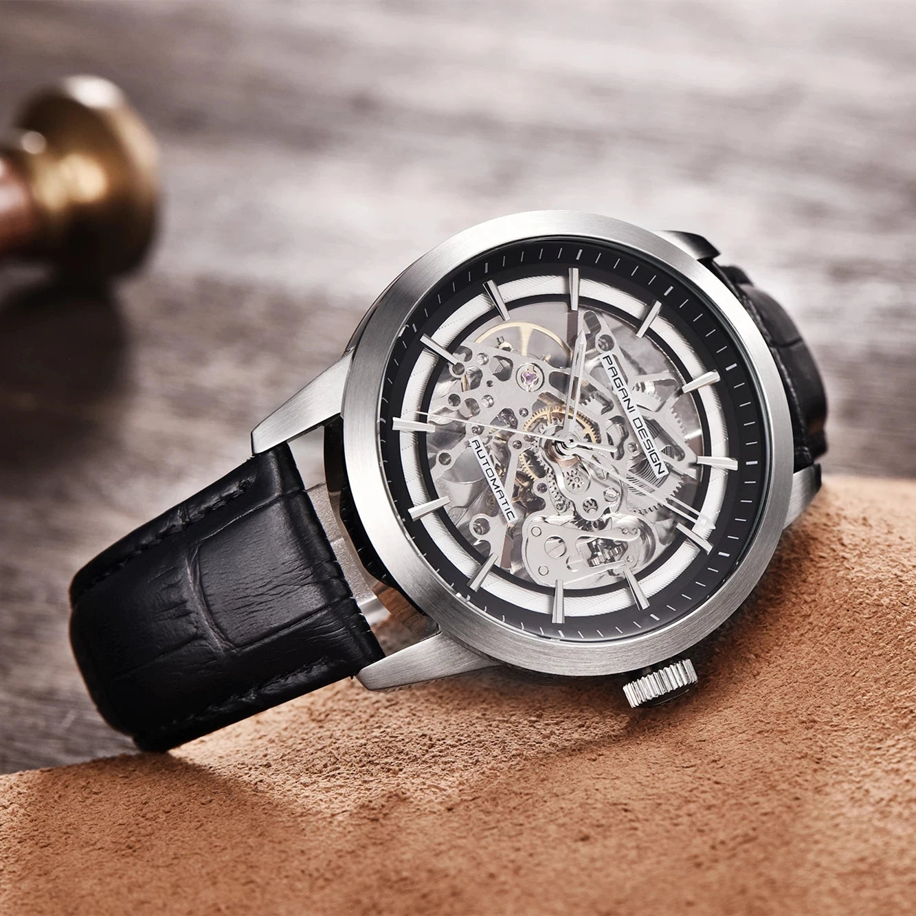 Men Hollow Fashion Leather Automatic Mechanical Skeleton Waterproof Business Watch Men'S Watch Relogio Masculino