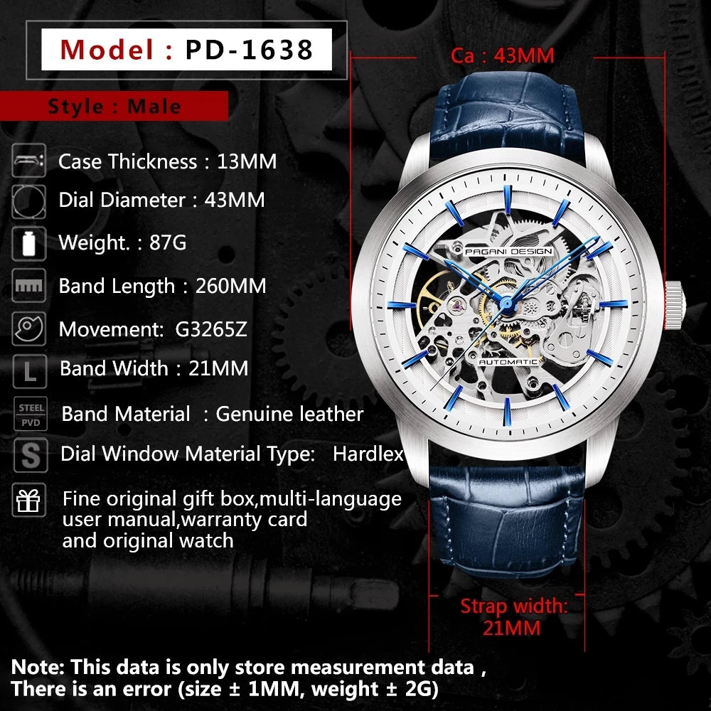 Men Hollow Fashion Leather Automatic Mechanical Skeleton Waterproof Business Watch Men'S Watch Relogio Masculino