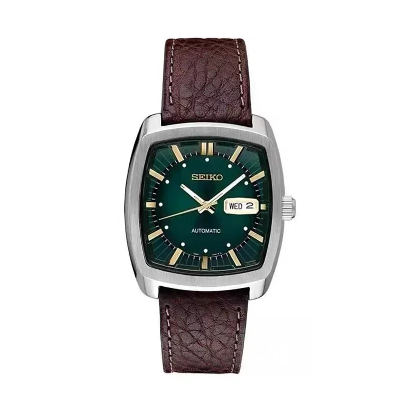 Original  Automatic Mechanical Watch Men'S Casual Fashion Watch High-Quality Wine Barrel Watch Belt Retro Green Plate