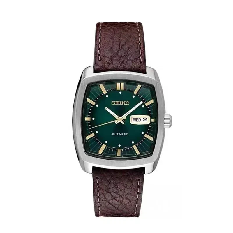 Original  Automatic Mechanical Watch Men'S Casual Fashion Watch High-Quality Wine Barrel Watch Belt Retro Green Plate