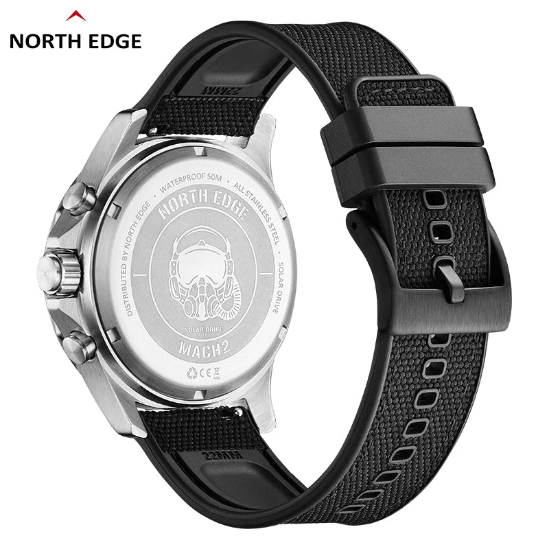 2024 MACH 2 Men'S Watches Solar Power 316 Stainless Steel Case Quartz Watch for Men Pilot Waterproof 50M Stopwatch