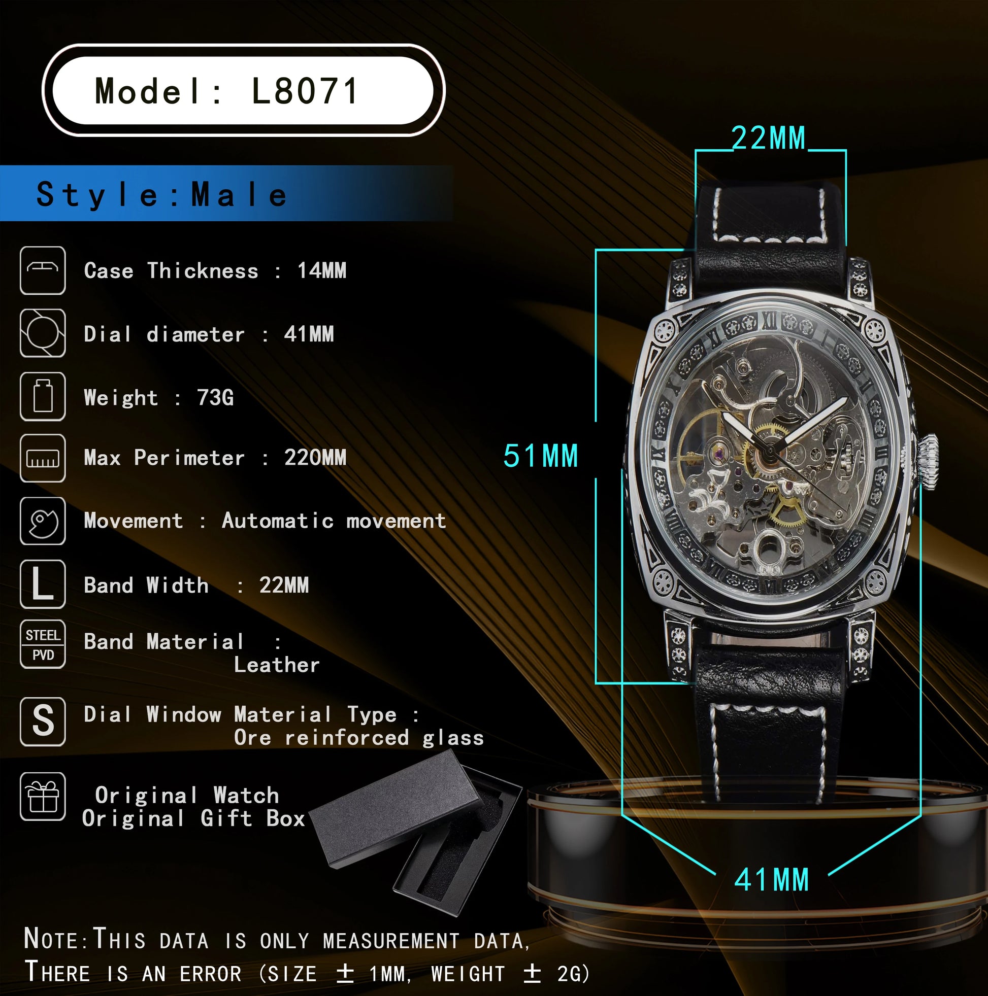 Automatic Watch Retro Style Wholesale Mechanical Wristwatches Skeleton Carve Waterproof Leather No Logo Mens Watch