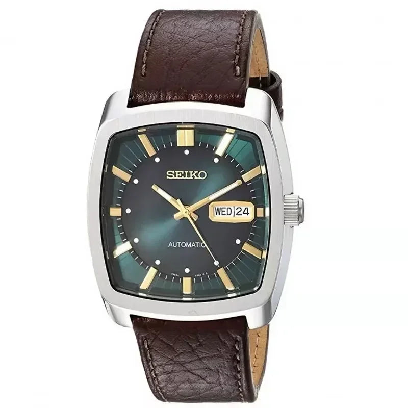 Original  Automatic Mechanical Watch Men'S Casual Fashion Watch High-Quality Wine Barrel Watch Belt Retro Green Plate