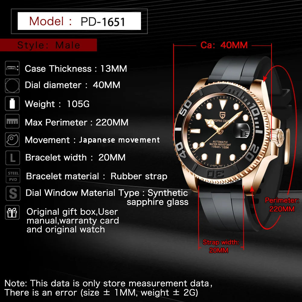 Top Brand Sports Men Mechanical Wristwatch Sapphire Luxury Automatic Watch Men'S Stainless Steel Waterproof Clock