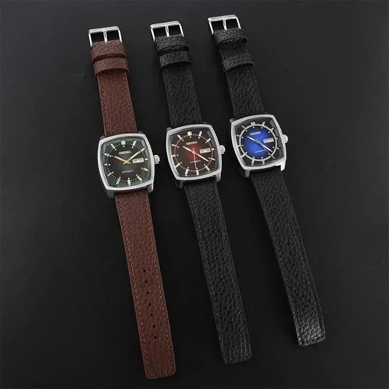 Original  Automatic Mechanical Watch Men'S Casual Fashion Watch High-Quality Wine Barrel Watch Belt Retro Green Plate