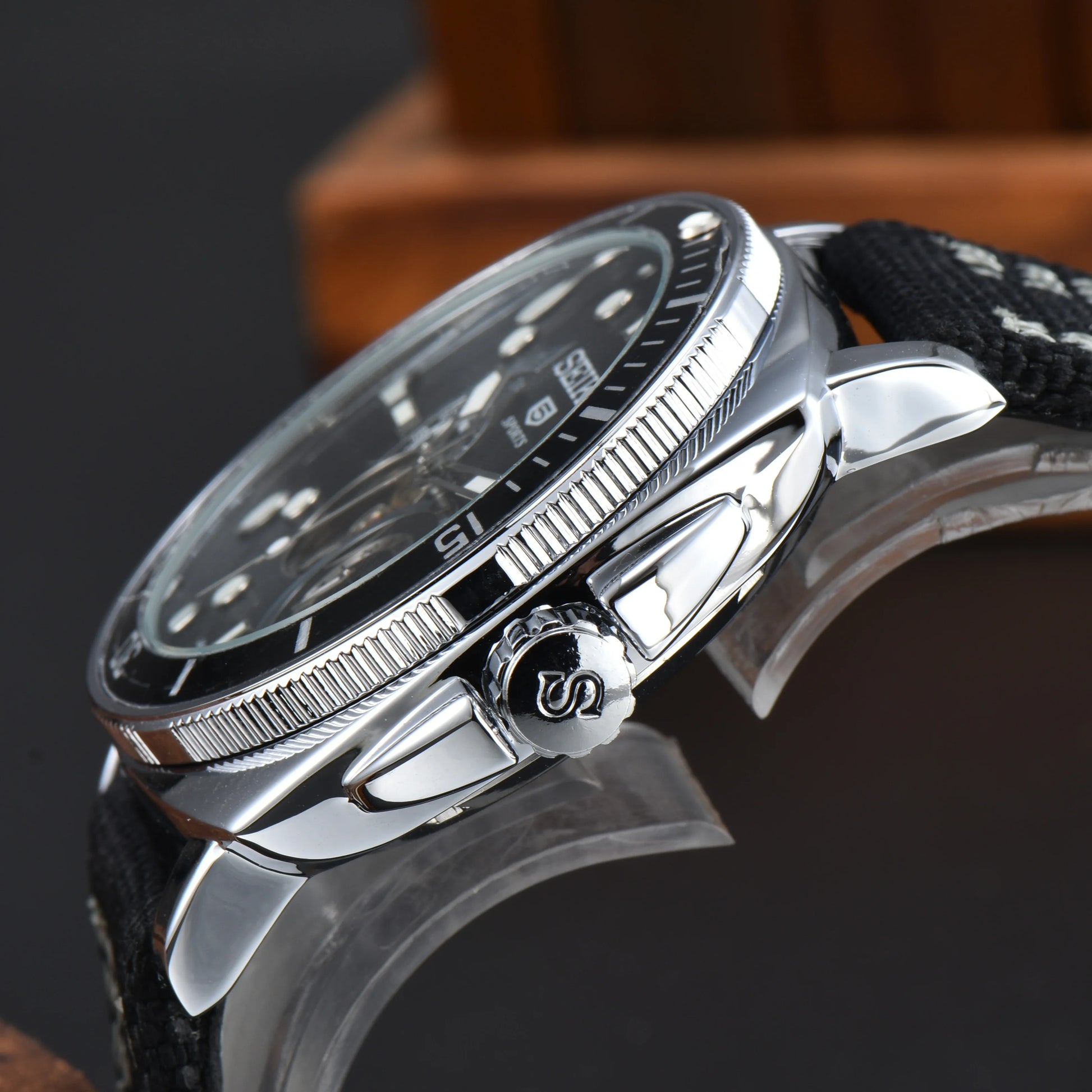 Men'S Automatic Mechanical Watch High Quality Four Needle Hollow Luminous Cloth Strap Watch