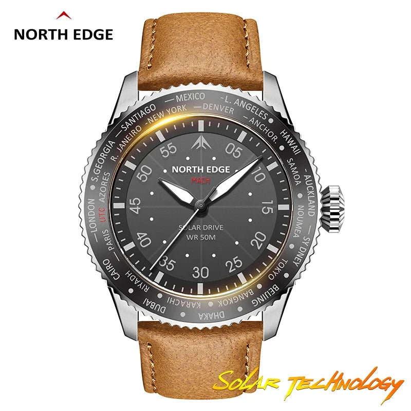 2024 MACH Solar Power Quartz Watch Men Waterproof 50M Men'S Pilot Sports Wristwatches Luminous Enviormentally Clock