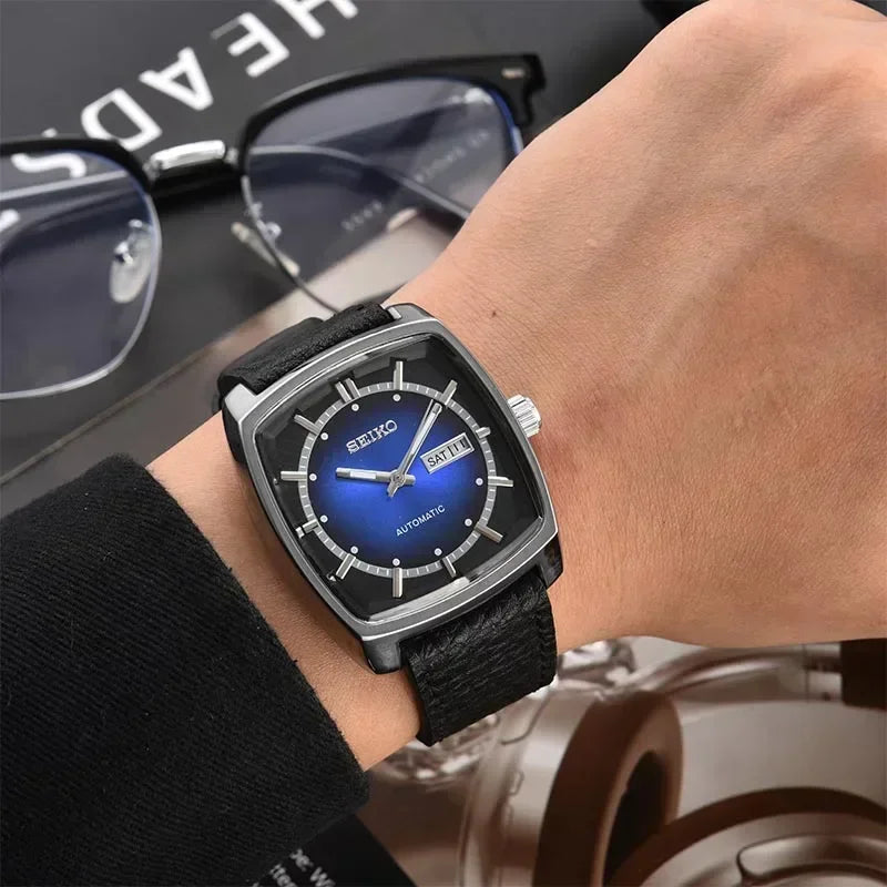 Original  Automatic Mechanical Watch Men'S Casual Fashion Watch High-Quality Wine Barrel Watch Belt Retro Green Plate