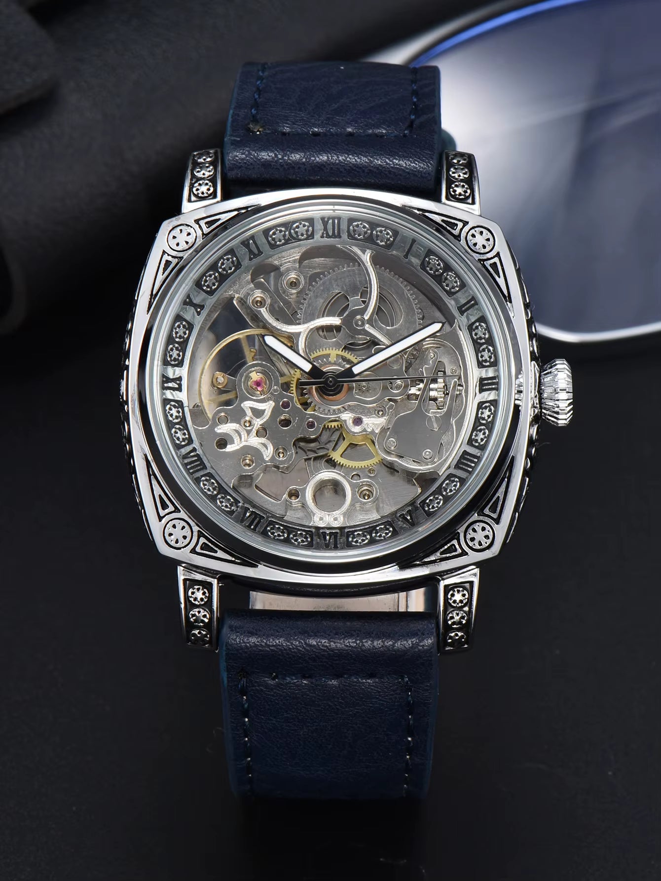 Automatic Watch Retro Style Wholesale Mechanical Wristwatches Skeleton Carve Waterproof Leather No Logo Mens Watch