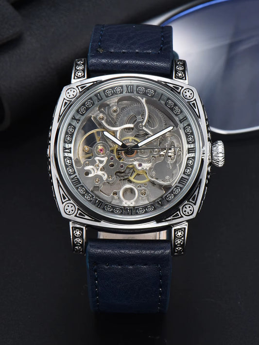 Automatic Watch Retro Style Wholesale Mechanical Wristwatches Skeleton Carve Waterproof Leather No Logo Mens Watch