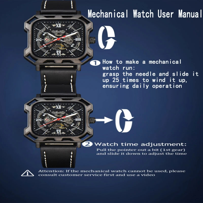 Automatic Watch Business Cool Wholesale Mechanical Wristwatches Hollow No Logo Black Leather Mens Watch Men Gift ﻿
